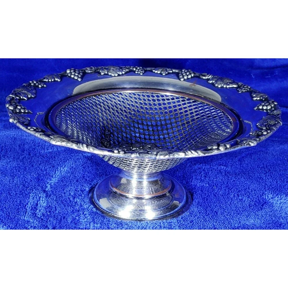 L. B. S. Co. Sheffield Vintage Silver Open Basket Weave Grapevine ~ Beautiful